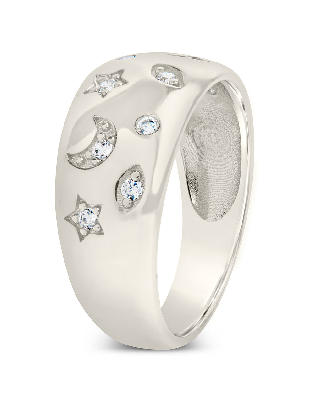 Star and Crescent Bezel Dome Band Ring Ring Sterling Forever 