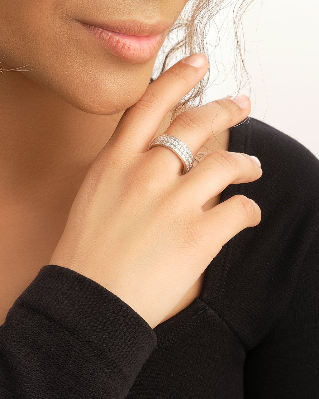 Eva's Sterling Silver Triple Row CZ Wedding Band Ring Ring Sterling Forever 