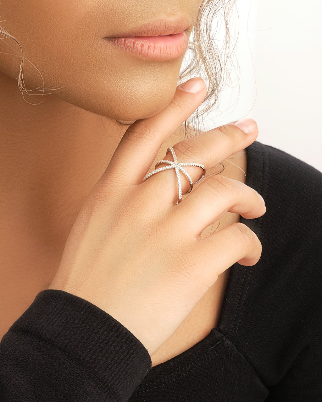 Sterling Silver CZ Criss Cross X Ring Ring Sterling Forever 