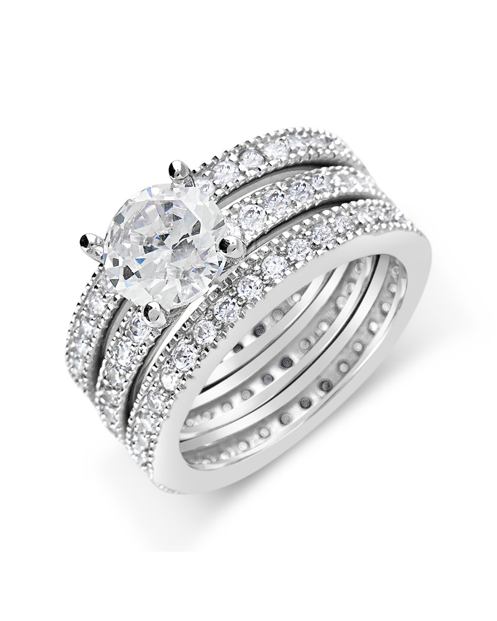 Sterling Silver Briliiant CZ with 2 Bands Ring Sterling Forever 