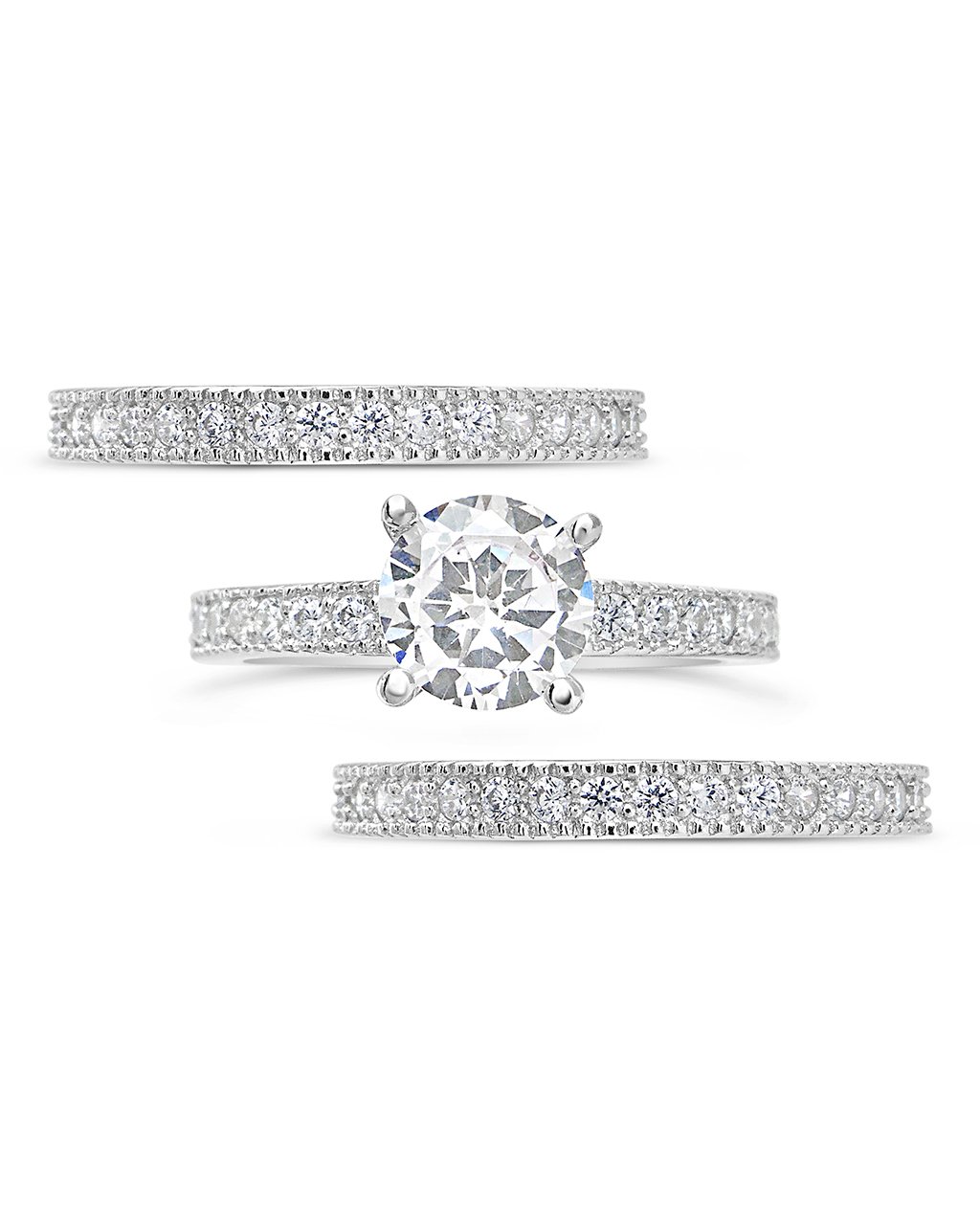 Sterling Silver Briliiant CZ with 2 Bands Ring Sterling Forever Silver 5 