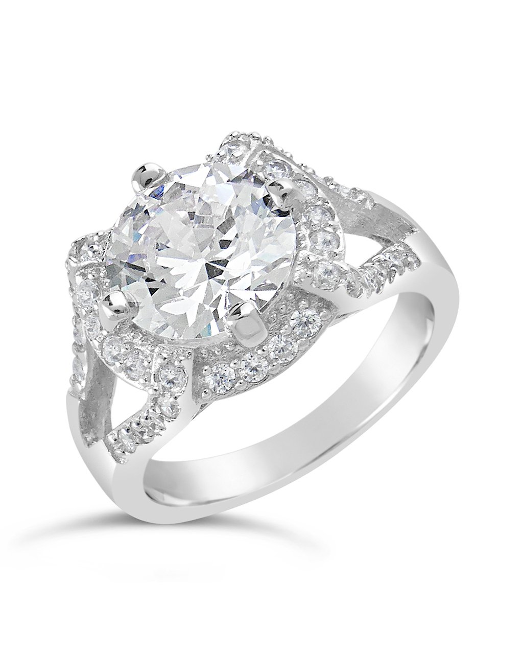 Sterling Silver Split Shank CZ Halo Ring Ring Sterling Forever 