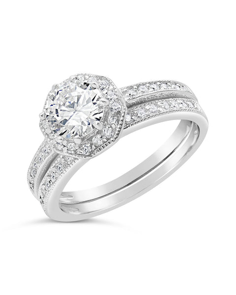 Sterling Silver Octagon CZ Ring with Band Sterling Silver Octagon CZ Ring with Band