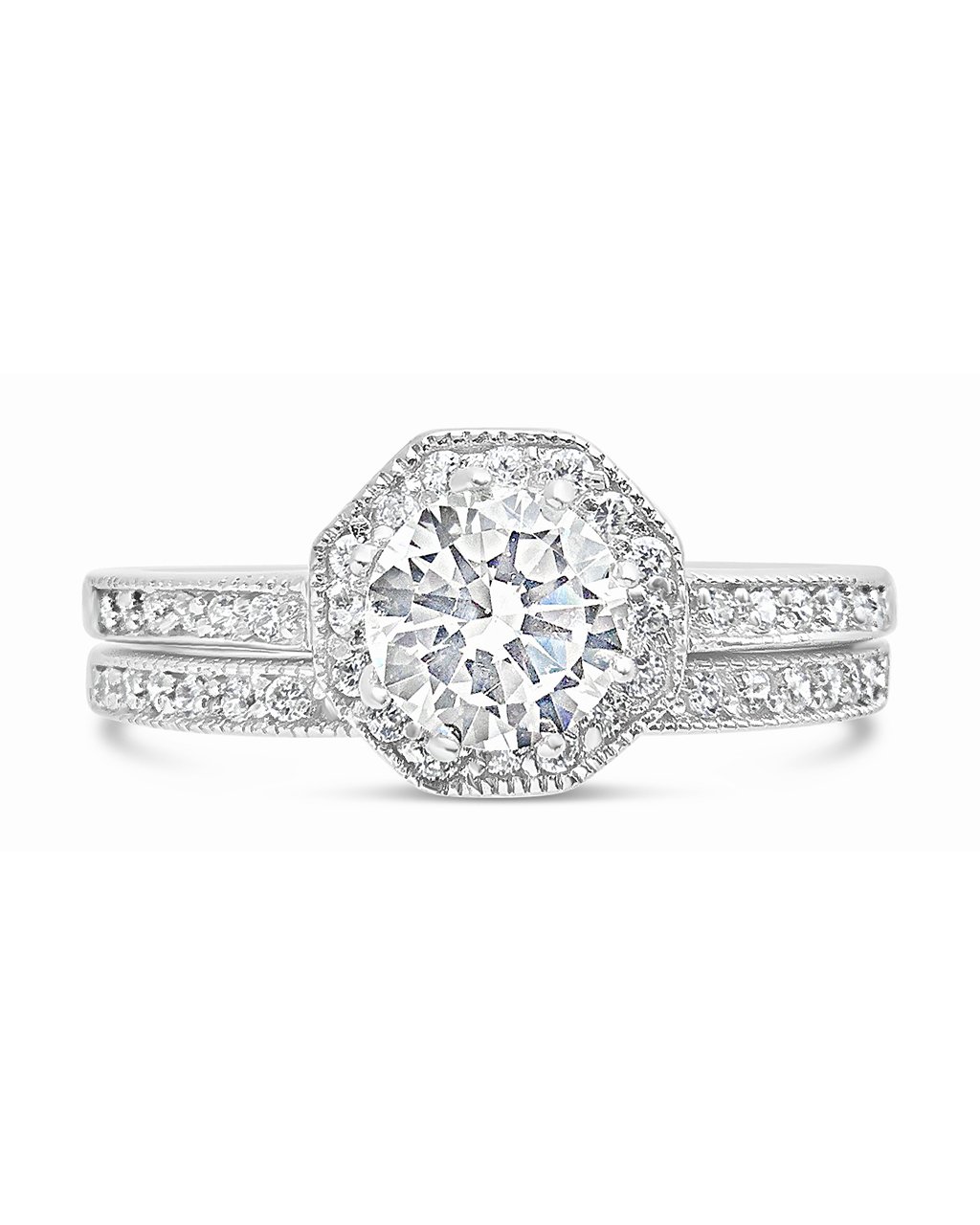Sterling Silver Octagon CZ Ring with Band Ring Sterling Forever Silver 5 