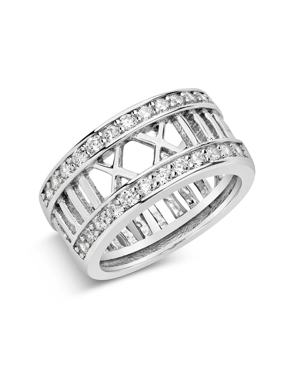 Sterling Silver Thick CZ Studded Roman Numeral Band Ring Ring Sterling Forever 5 Silver 