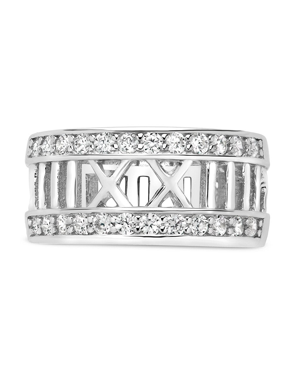 Sterling Silver Thick CZ Studded Roman Numeral Band Ring Ring Sterling Forever 