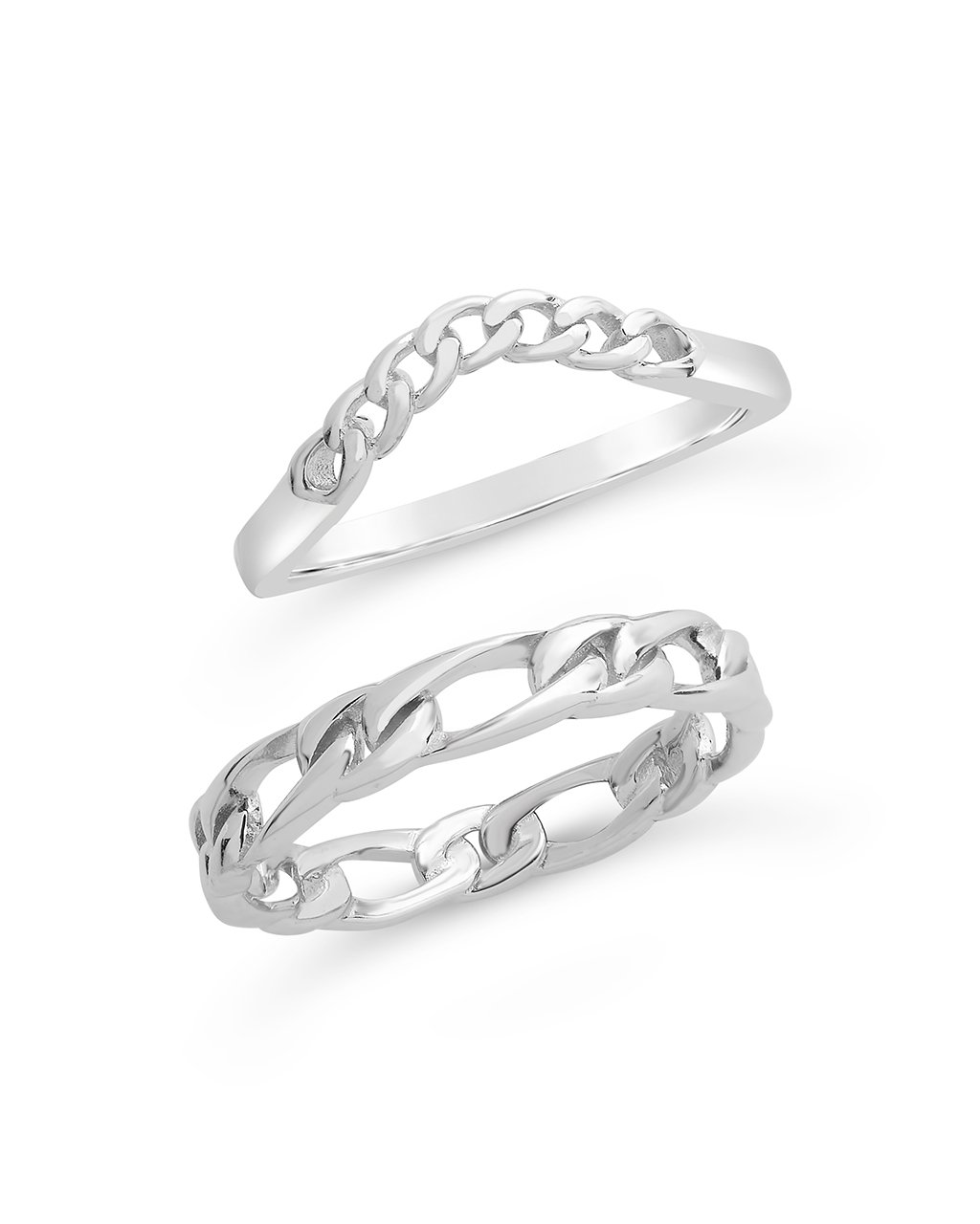 Sterling Silver Figaro & Curb Chain Link Ring Set Ring Sterling Forever 