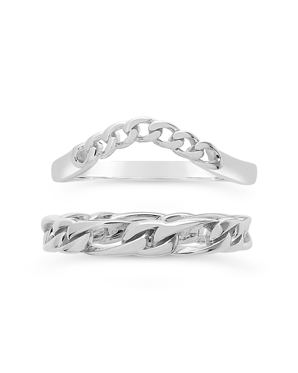 Sterling Silver Figaro & Curb Chain Link Ring Set Ring Sterling Forever Silver 6 
