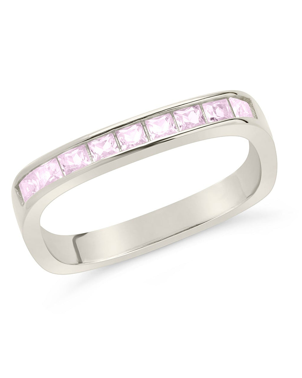 Sterling Silver Rectangular Band Ring with CZ Accent Ring Sterling Forever Silver 6 