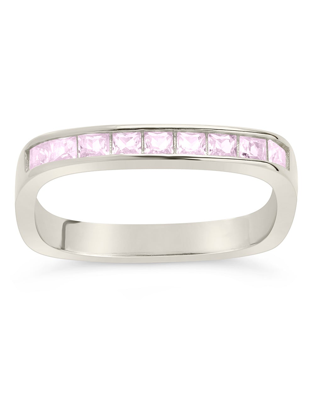 Sterling Silver Rectangular Band Ring with CZ Accent Ring Sterling Forever 
