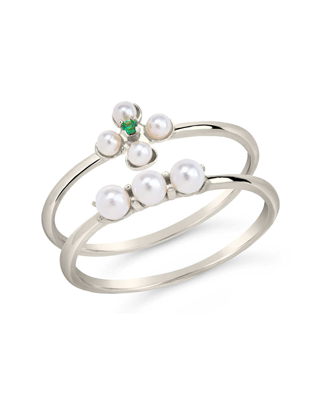 Sterling Silver Cara Pearl Stacking Ring Set Ring Sterling Forever Silver 6 