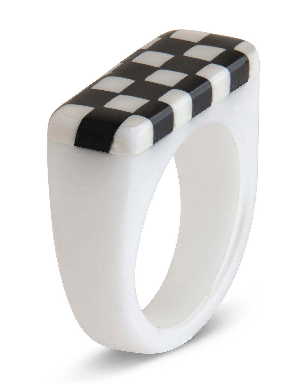 Retro Chequer Ring Ring Sterling Forever Black-White 6 