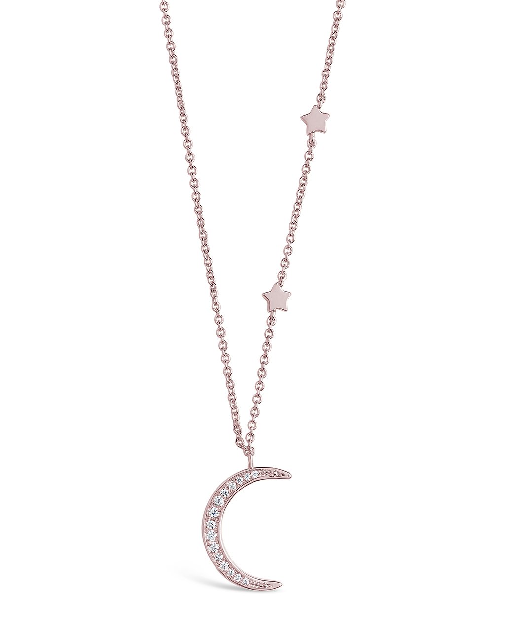 CZ Crescent with Stars Necklace - Sterling Forever