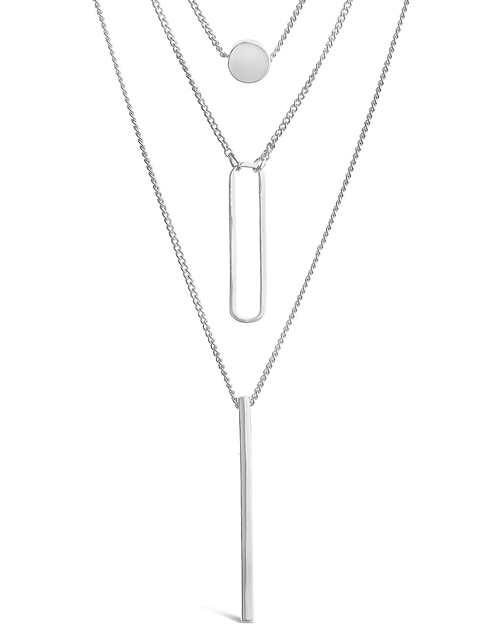 Bar, Disk, Open Bar Drop Layered Necklace - Sterling Forever
