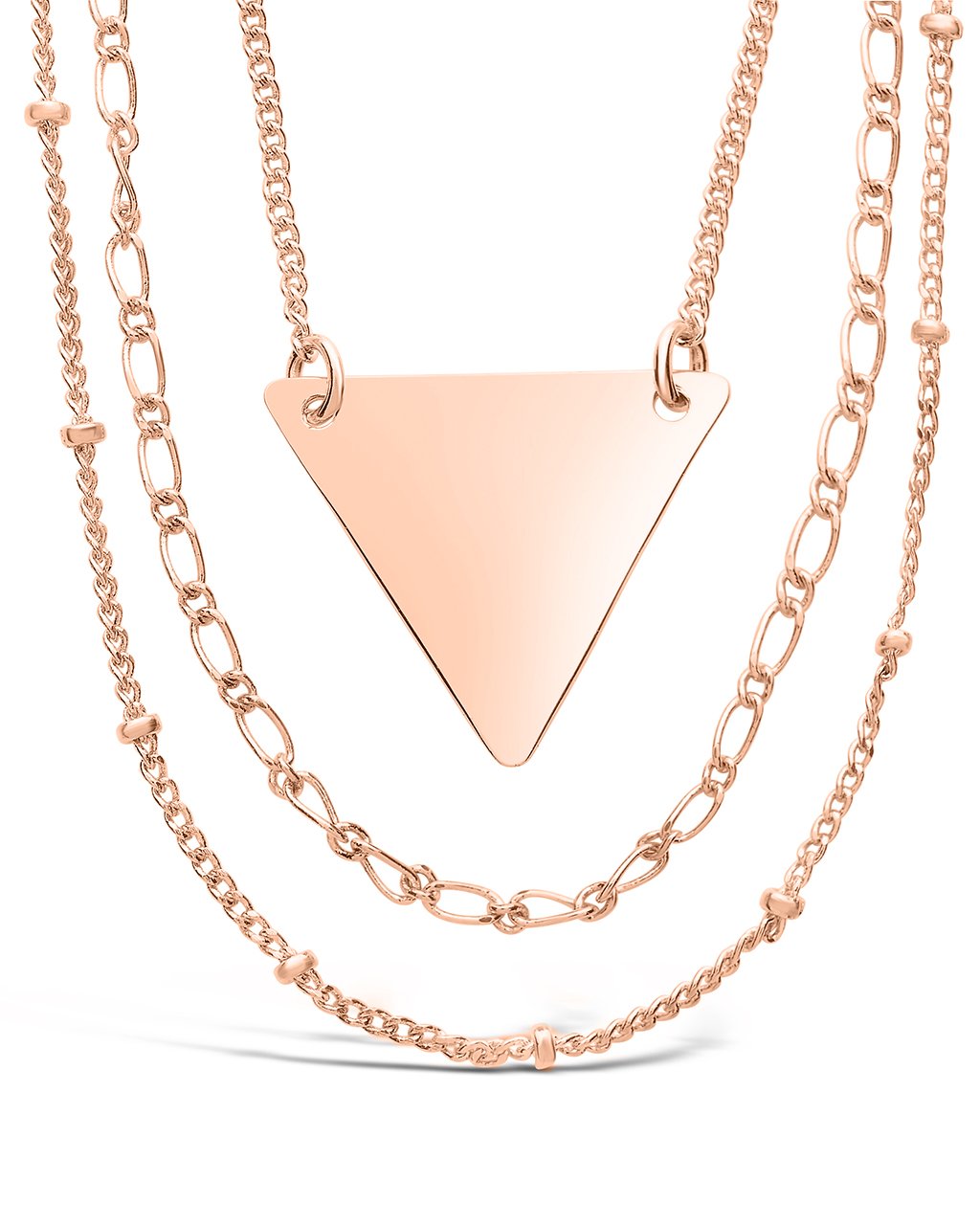 Triple Chain Layered Triangle Necklace - Sterling Forever