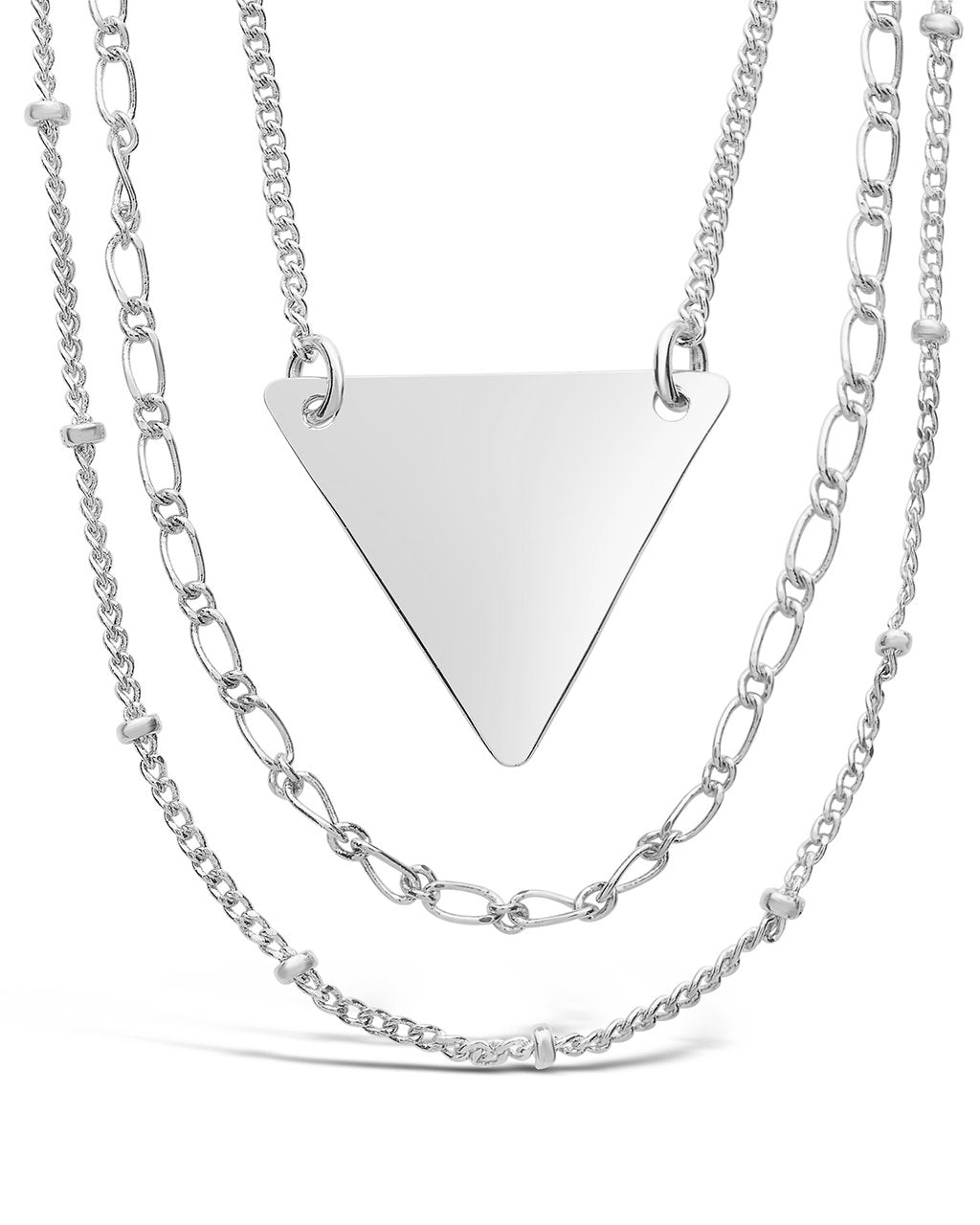 Triple Chain Layered Triangle Necklace - Sterling Forever