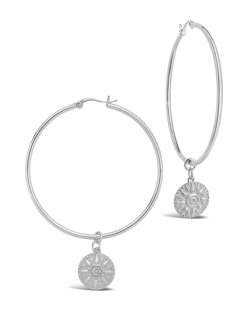 Sun Disk Charm Hoops - Sterling Forever