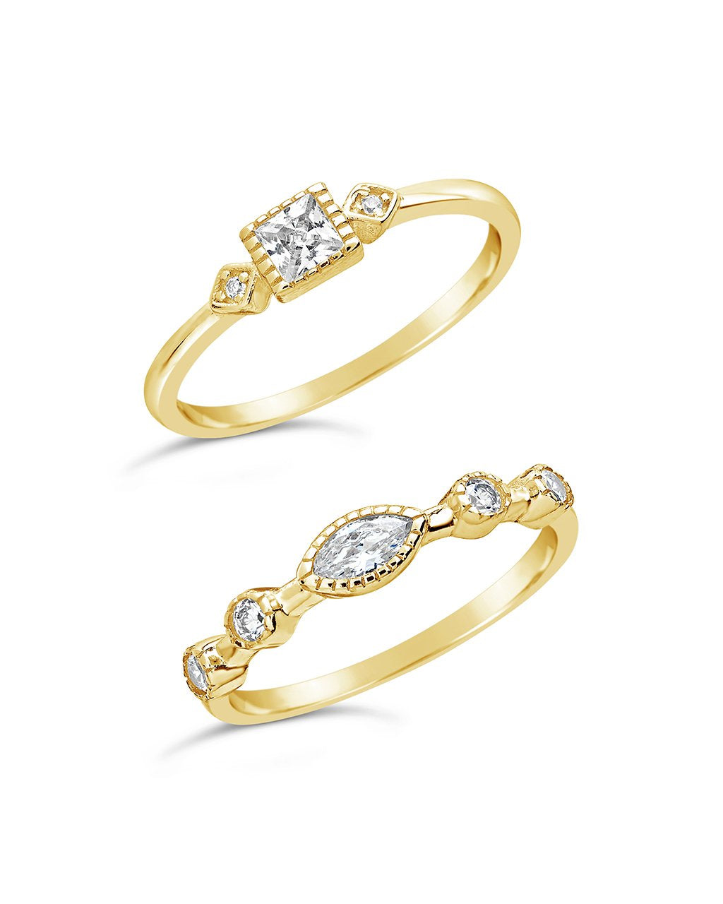 14K Gold Vermeil CZ Band Ring Set of 2 - Sterling Forever
