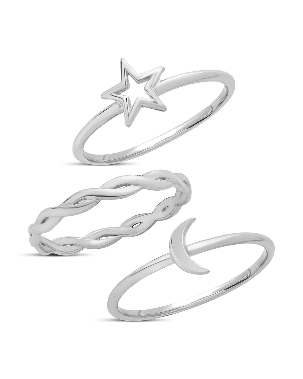 Sterling Silver Celestial Stacking Ring Set of 3 - Sterling Forever