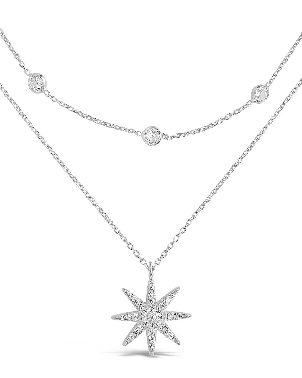 Sterling Silver Layered Burst Pendant Necklace - Sterling Forever