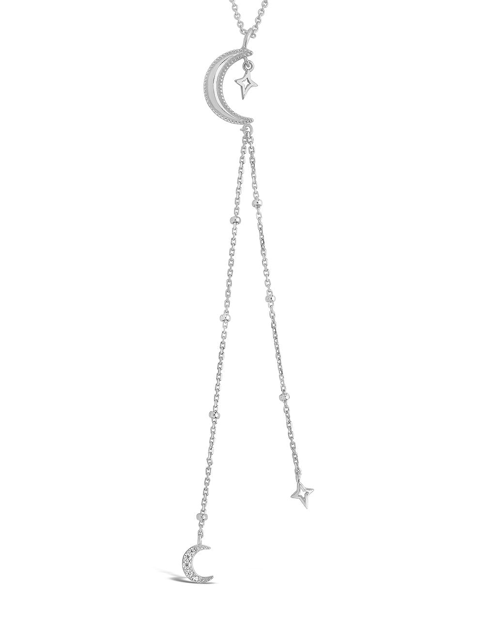 Sterling Silver Crescent Moon Y Drop Necklace - Sterling Forever
