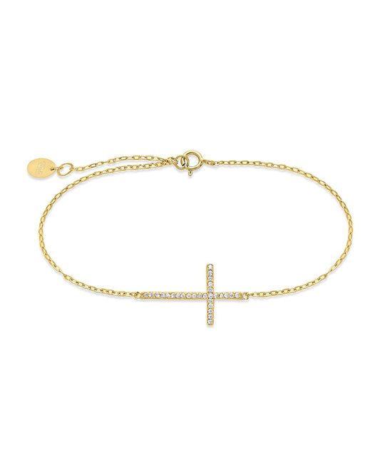 Sterling Silver Sideways CZ Cross Bracelet - Sterling Forever