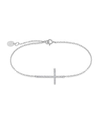 Sterling Silver Sideways CZ Cross Bracelet - Sterling Forever