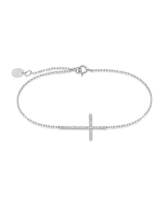 Sterling Silver Sideways CZ Cross Bracelet - Sterling Forever