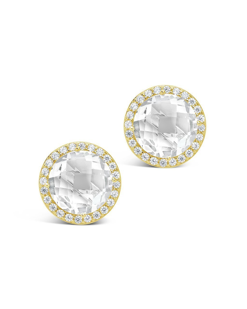 Sterling Silver Quartz Halo Studs Earring Sterling Forever Clear Quartz 