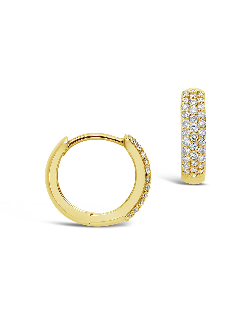 14K Gold Pave Diamond Huggie Hoop Earrings Fine Earring SF Fine 14K Yellow Gold 