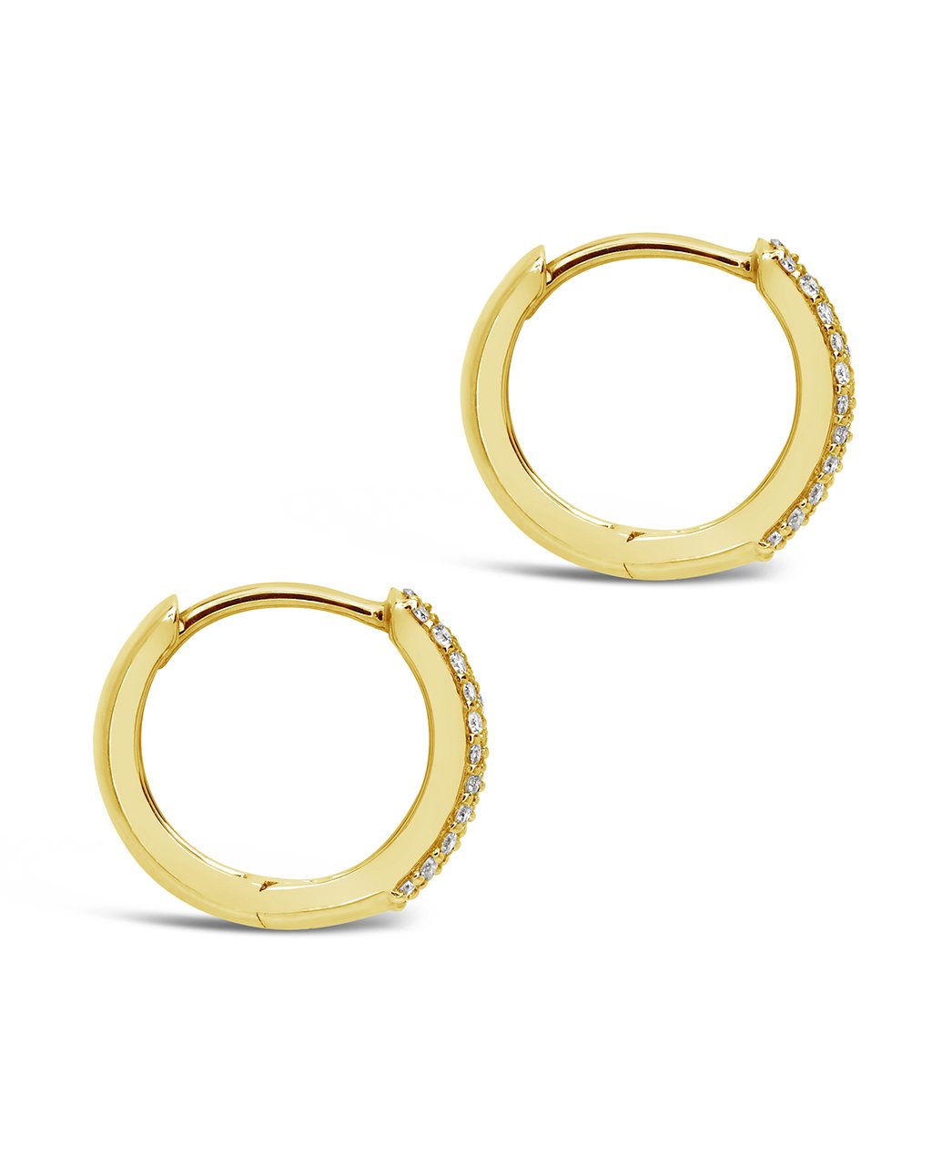 14K Gold Pave Diamond Huggie Hoop Earrings Fine Earring SF Fine 