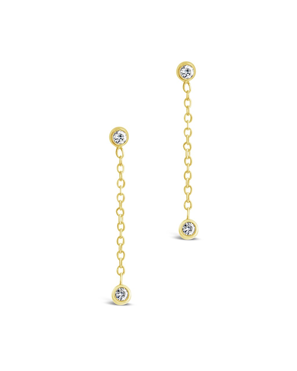 14K Gold Bezel Diamond Chain Drop Stud Earrings Fine Earring SF Fine 14K Yellow Gold 