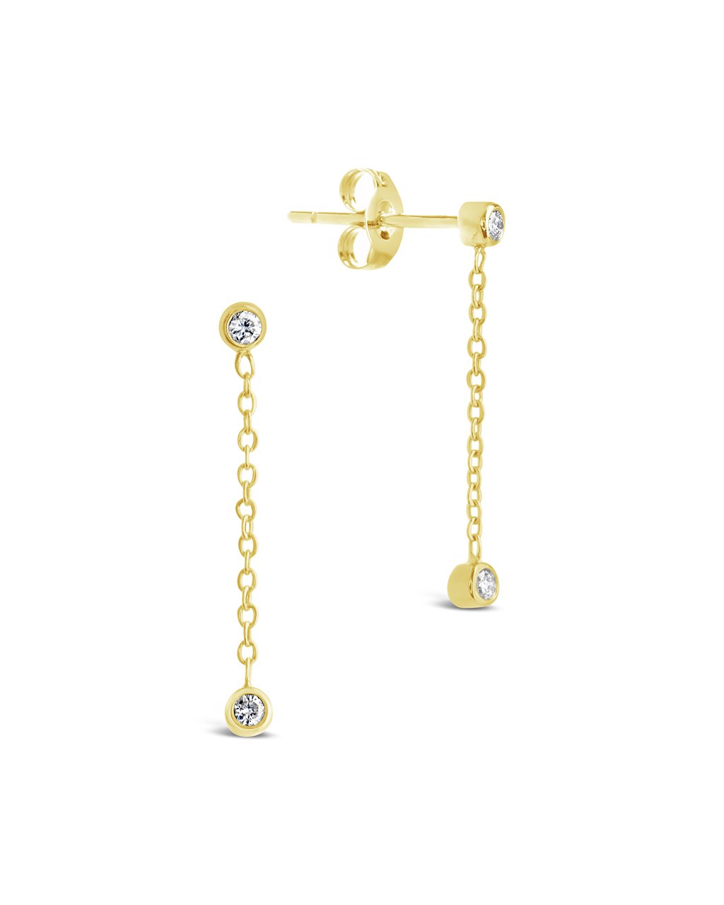 14K Gold Bezel Diamond Chain Drop Stud Earrings Fine Earring SF Fine 