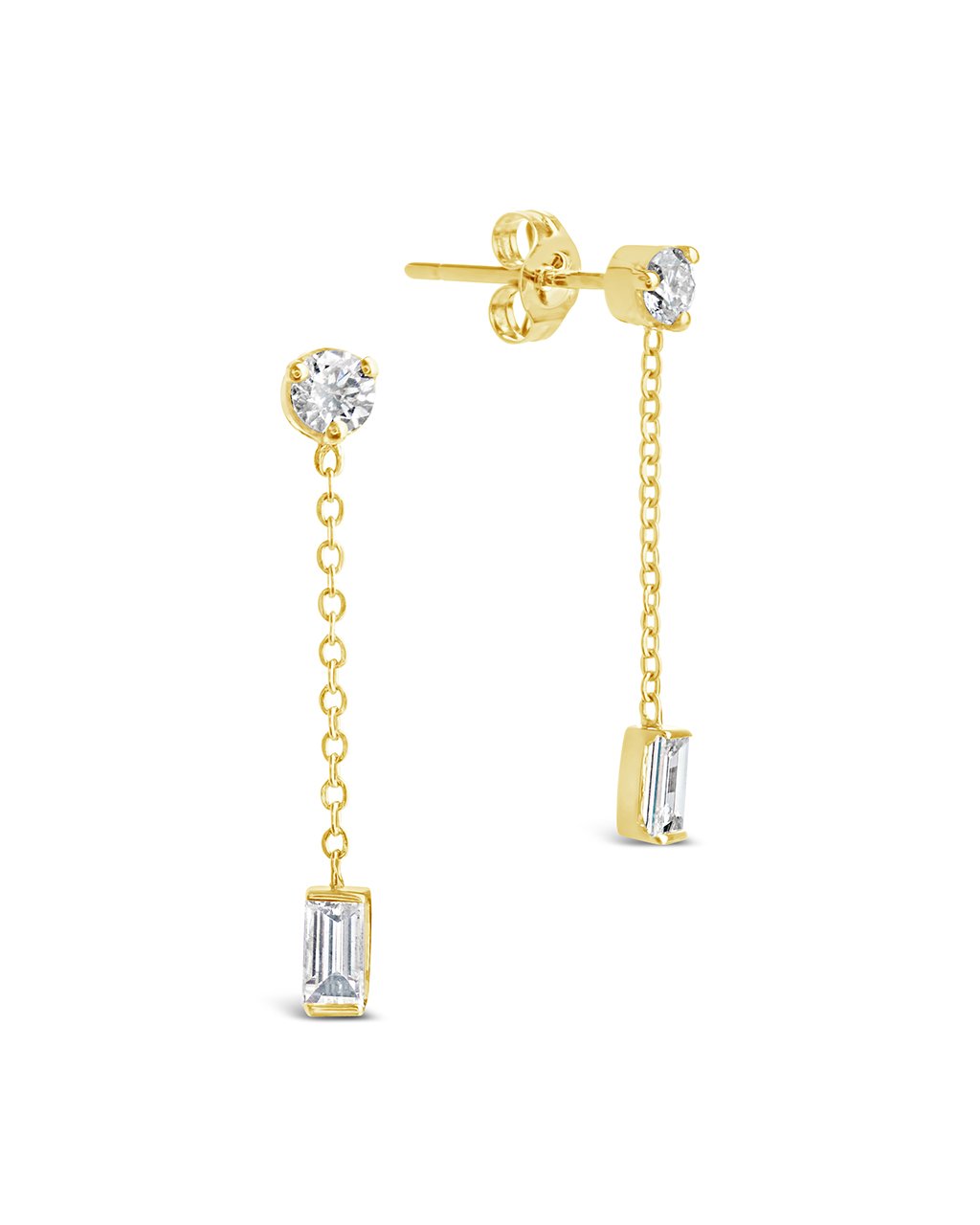 14K Gold Baguette Diamond Chain Drop Stud Earrings Fine Earring SF Fine 