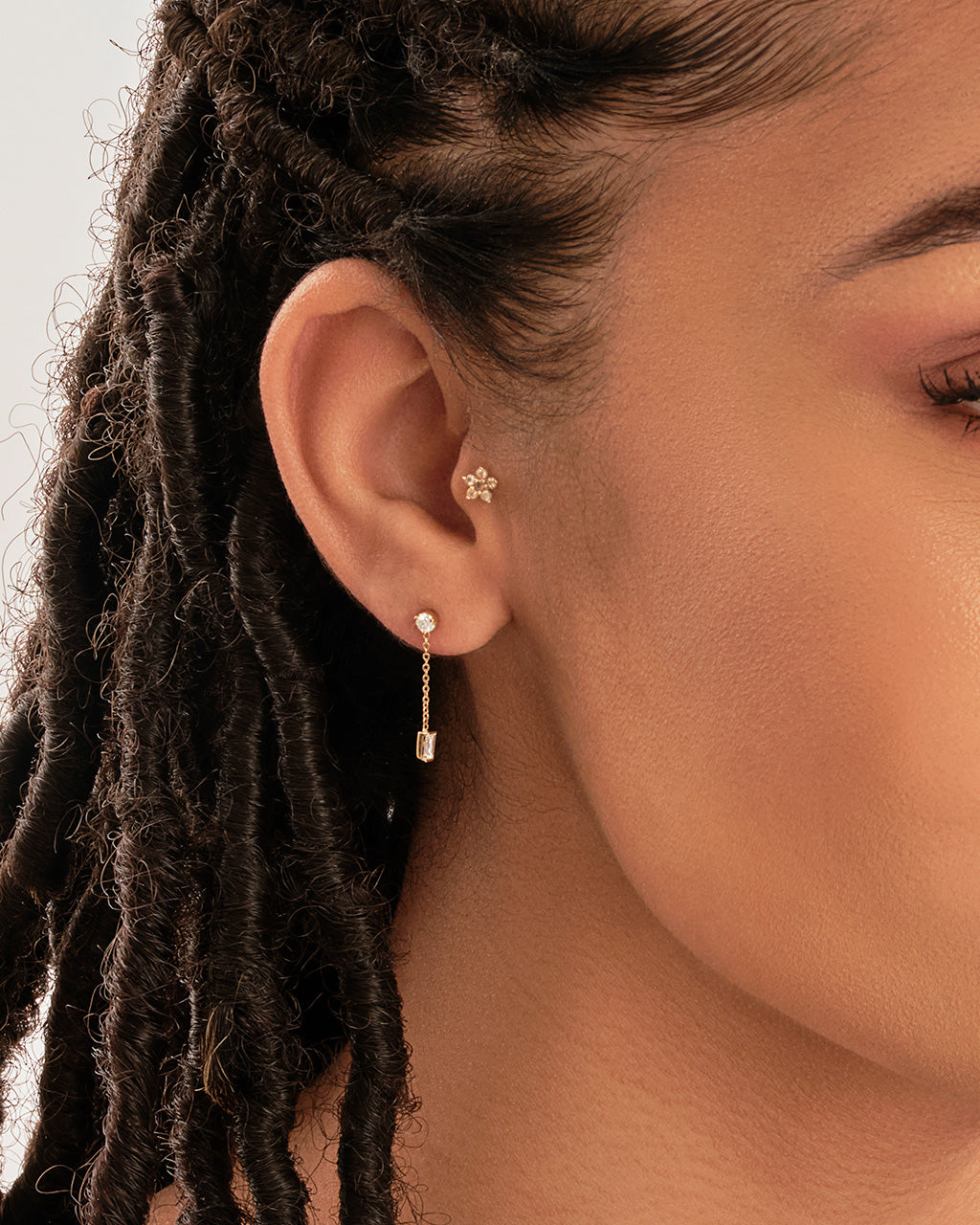 14K Gold Baguette Diamond Chain Drop Stud Earrings Fine Earring SF Fine 