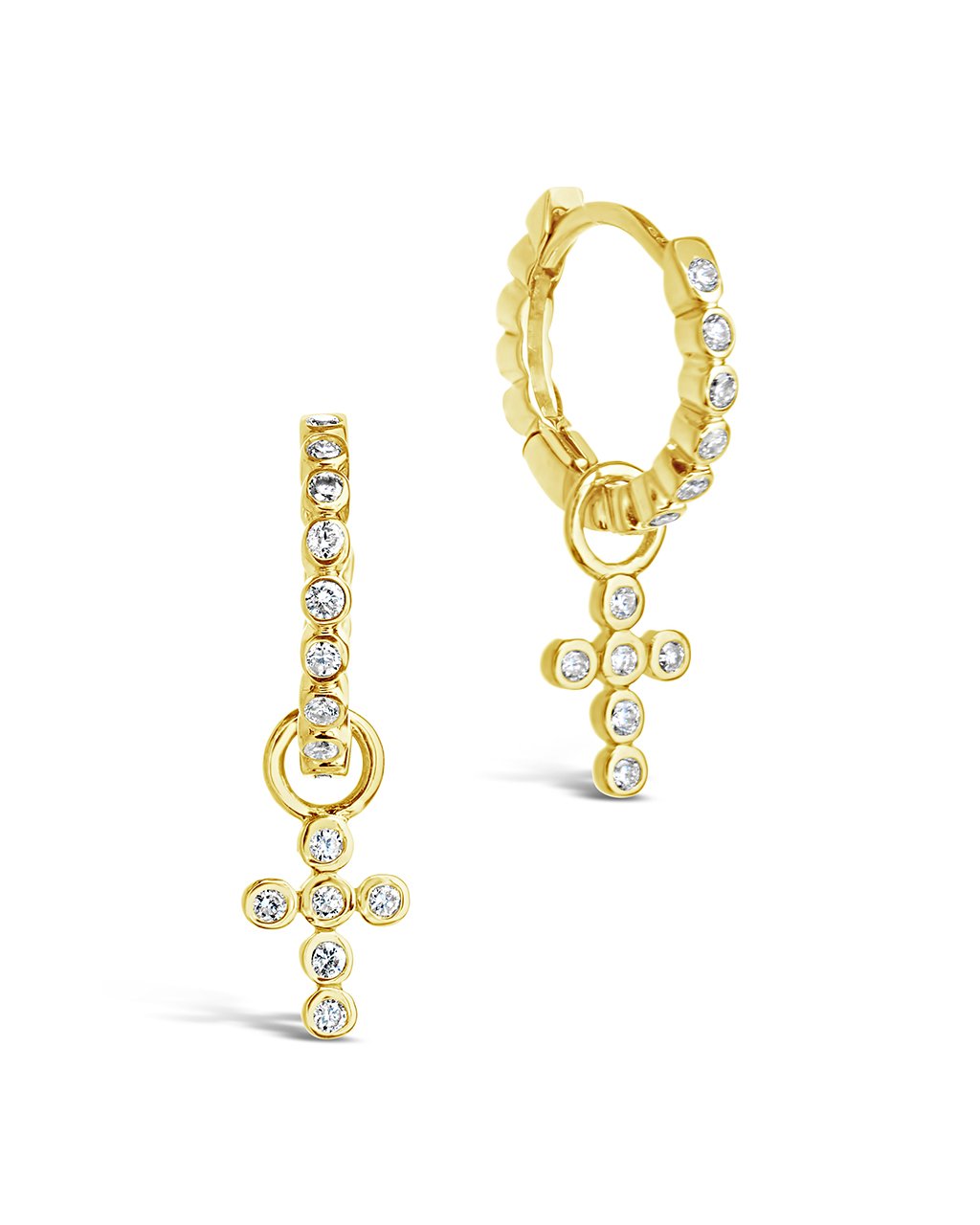 14K Gold Diamond Cross Huggie Hoop Earrings Fine Earring SF Fine 