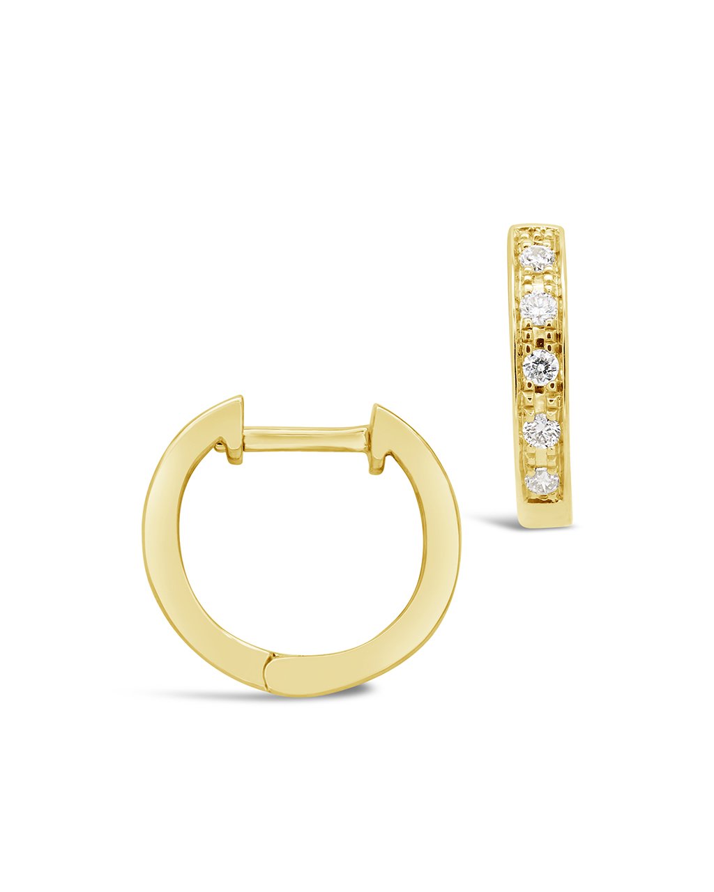 14K Gold Textured Diamond Huggie Hoop Earrings Fine Earring SF Fine 14K Yellow Gold 