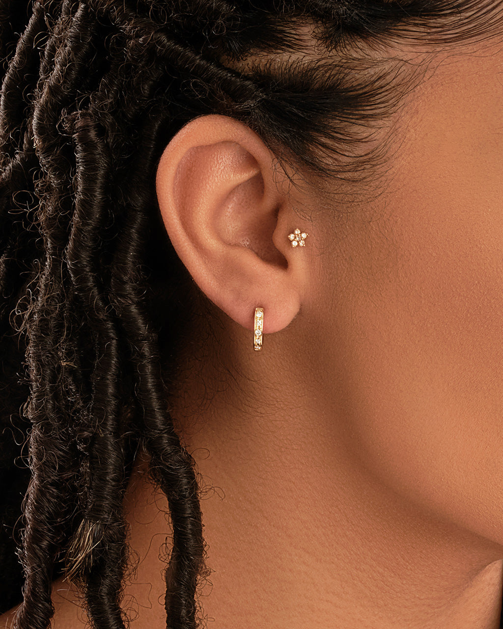 14K Gold Textured Diamond Huggie Hoop Earrings Fine Earring SF Fine 