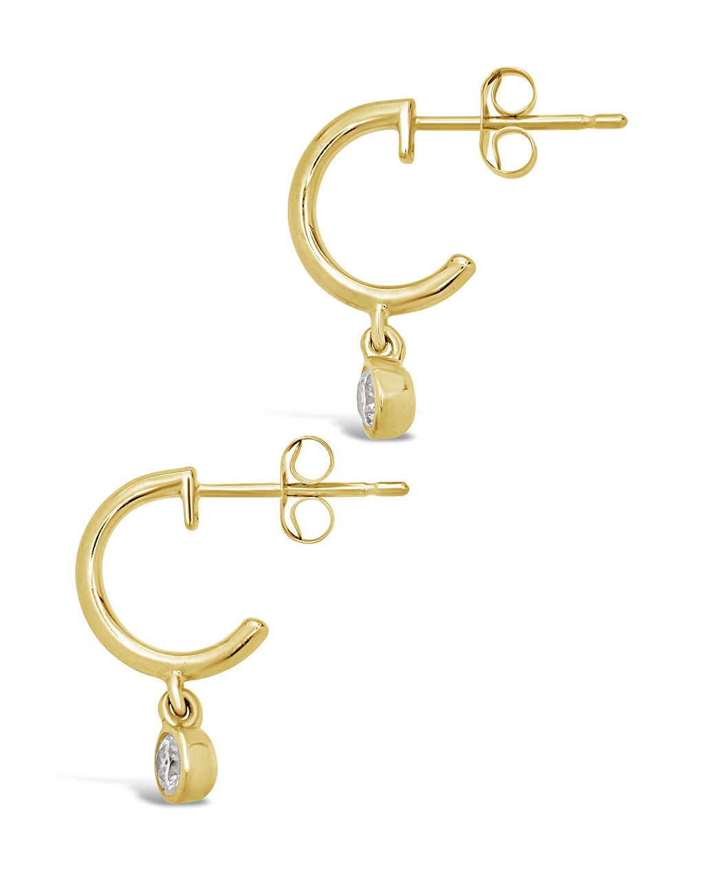 14K Gold Hoop Earring with Bezel Diamond Drop Fine Earring SF Fine 