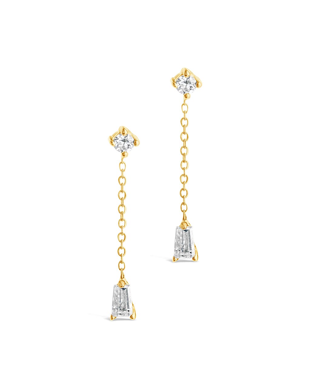 14K Gold Tapered Baguette Diamond Chain Drop Stud Earrings Fine Earring SF Fine 14K Yellow Gold 