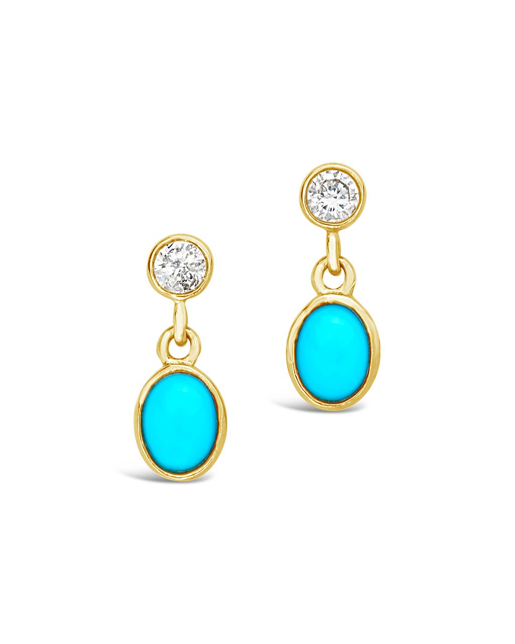14K Gold Bezel Diamond & Turquoise Drop Stud Earrings Fine Earring SF Fine 14K Yellow Gold 