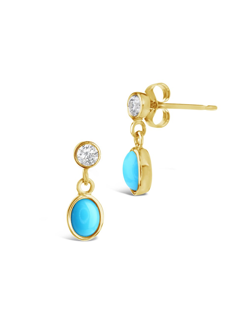 14K Gold Bezel Diamond & Turquoise Drop Stud Earrings Fine Earring SF Fine 