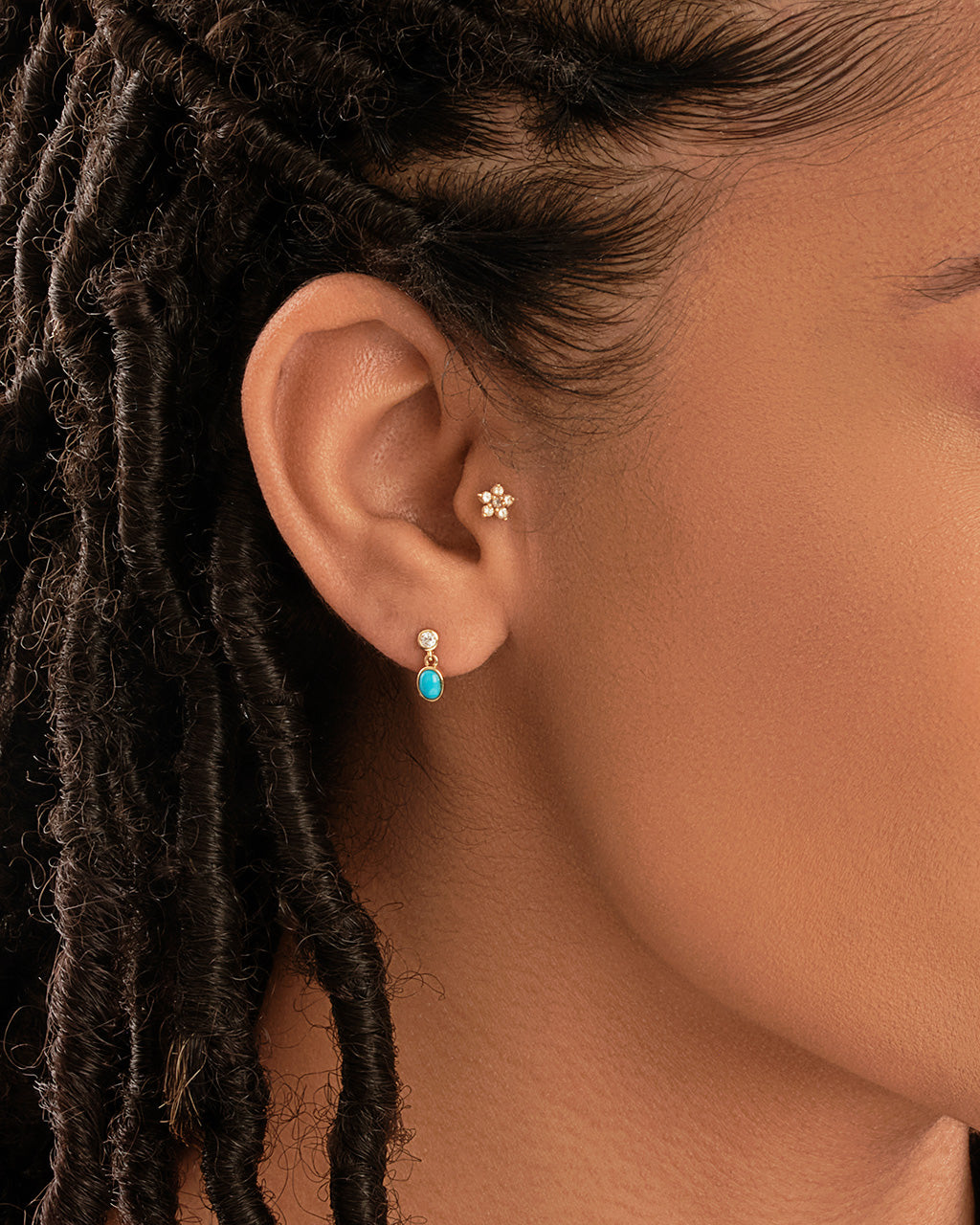 14K Gold Bezel Diamond & Turquoise Drop Stud Earrings Fine Earring SF Fine 