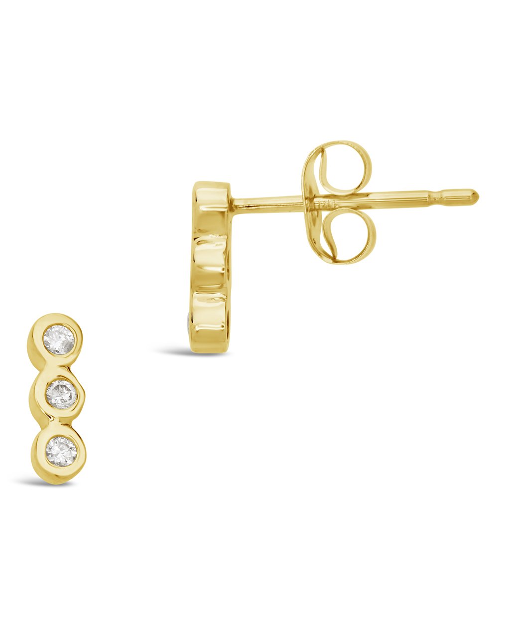 14K Gold Bezel Diamond Bar Stud Earrings Fine Earring SF Fine 