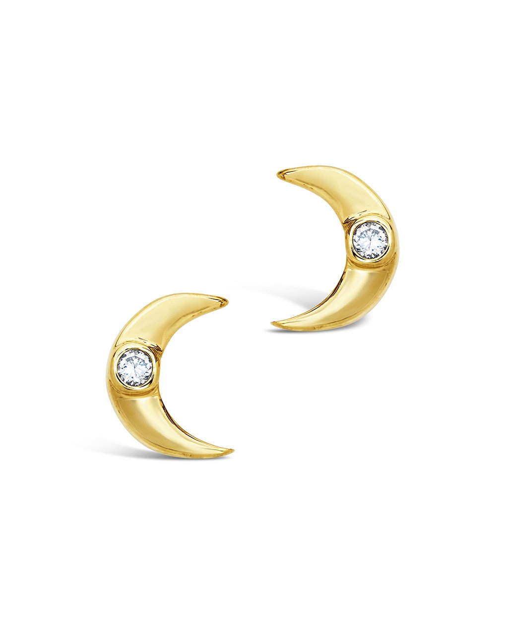 14K Gold Moon Stud Earrings with Diamond Stud Fine Earring SF Fine 14K Yellow Gold 