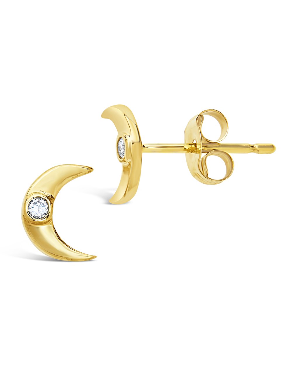 14K Gold Moon Stud Earrings with Diamond Stud Fine Earring SF Fine 