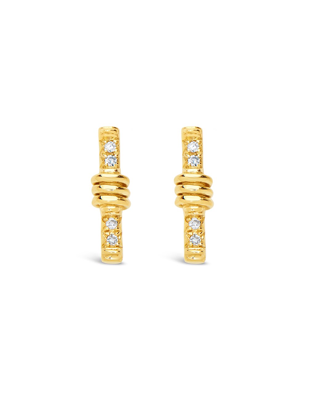 14K Gold Wrapped Diamond Bar Stud Earrings Fine Earring SF Fine 14K Yellow Gold 