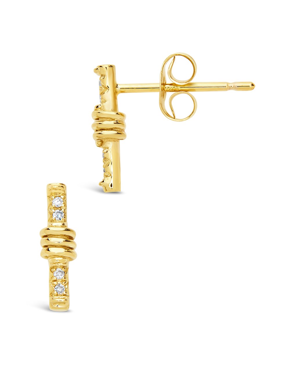 14K Gold Wrapped Diamond Bar Stud Earrings Fine Earring SF Fine 