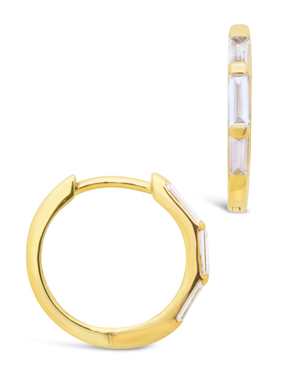 14K Gold Diamond Baguette Micro Hoops Fine Earring SF Fine 14K Yellow Gold 