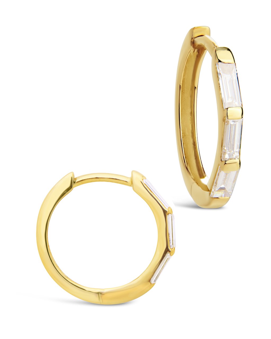 14K Gold Diamond Baguette Micro Hoops Fine Earring SF Fine 